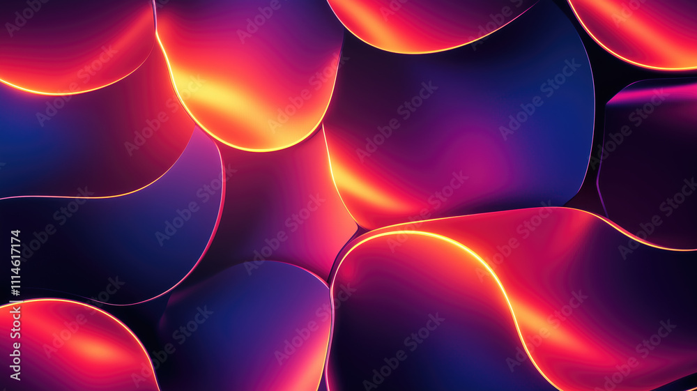 Wall mural generative ai illustration of abstract geometric background with shiny smooth shapes and glowing neo