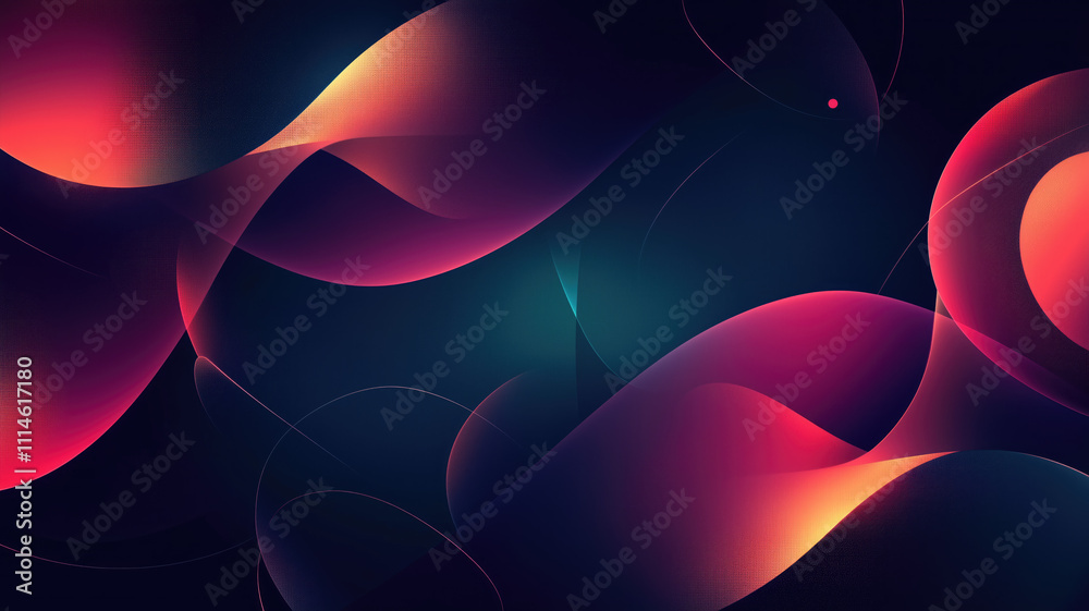 Wall mural generative ai illustration of abstract geometric background with shiny smooth shapes and glowing neo