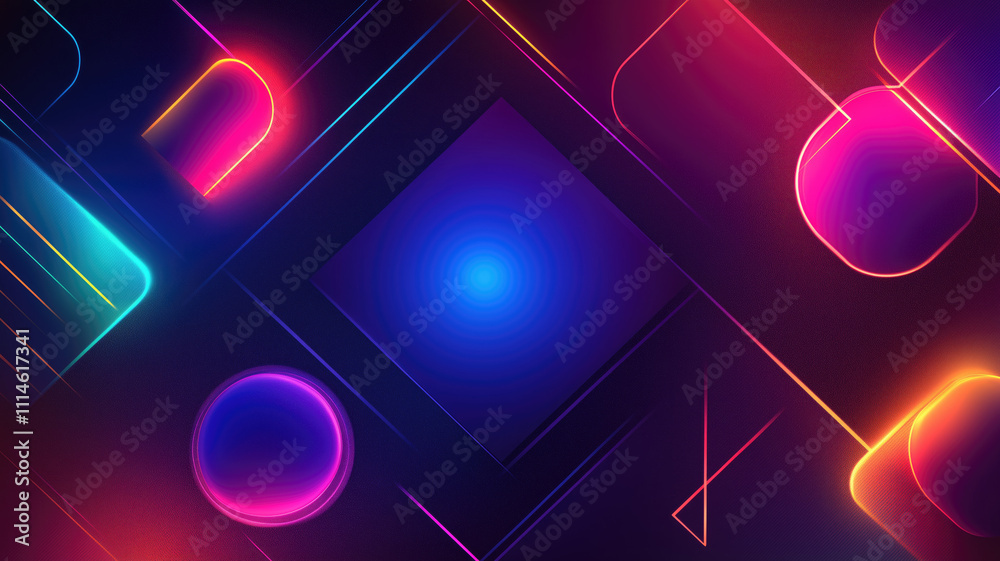 Wall mural generative ai illustration of abstract geometric background with shiny smooth shapes and glowing neo