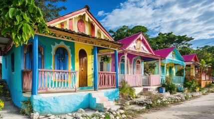 Obraz premium Row of Vibrant Caribbean Houses