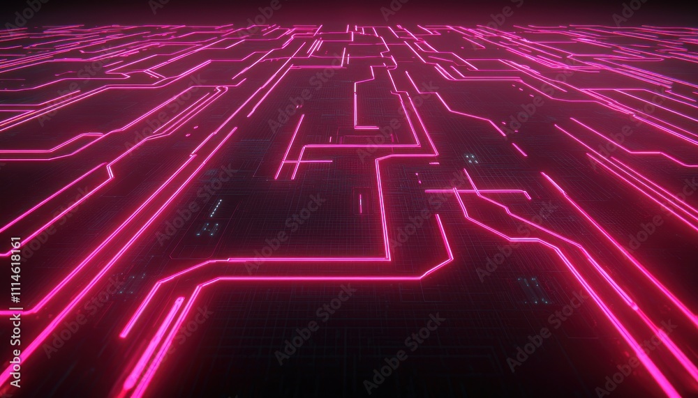 Poster abstract digital circuit board with pink glowing lines