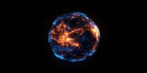 Obraz premium Abstract global network concept with glowing connections around the Earth globe, digital world map, and connectivity background for business or technology design