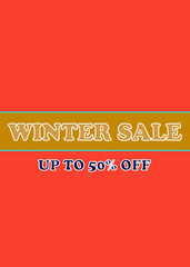 Minimalist winter sale banner, up to fifty percent.