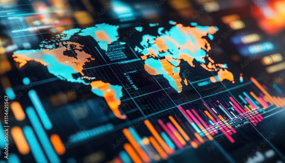 Poster Global Data Visualization with World Map and Bar Charts