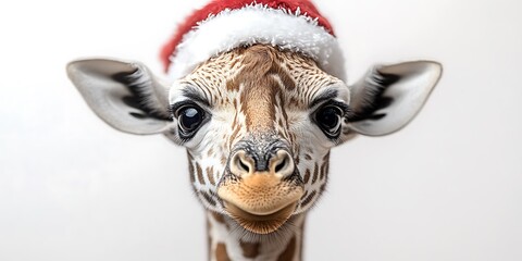 Fototapeta premium Playful Giraffe Wearing a Santa Hat.