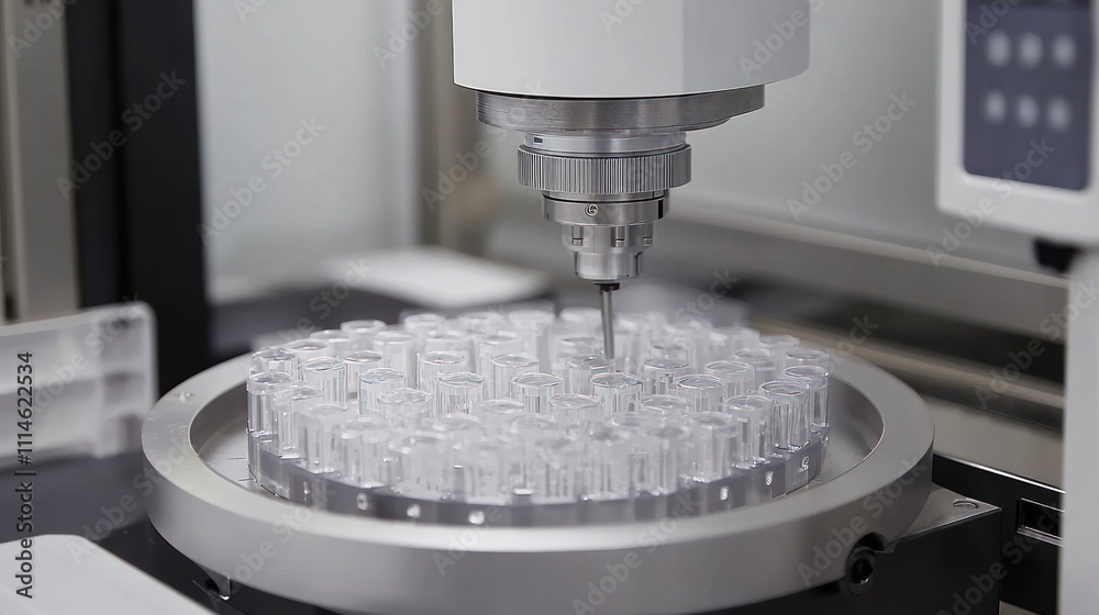 Poster Automated laboratory equipment with a probe positioned over a sample tray