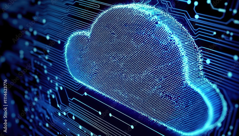 Aufkleber abstract blue cloud symbol composed of luminous dots on a circuit board