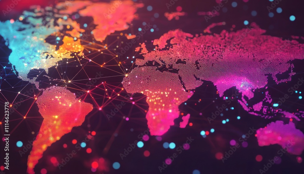 Aufkleber a digital world map with connecting lines and bright spots