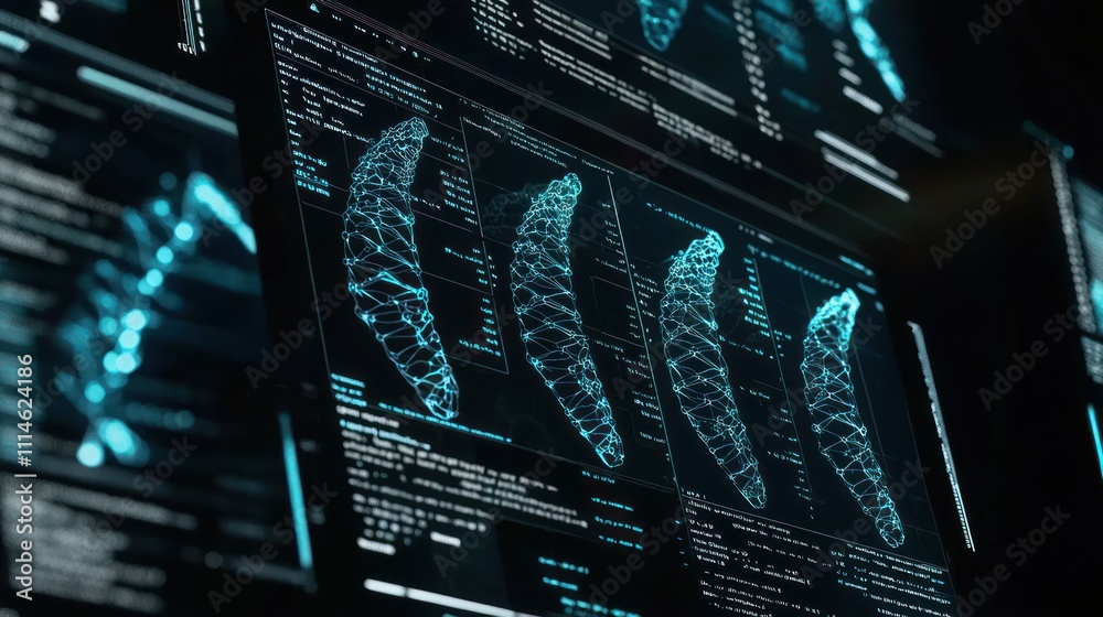 Poster A Close-Up of a Computer Screen Displaying Networked Data with a Digital, Stylized, 3D Rendering of the Earth