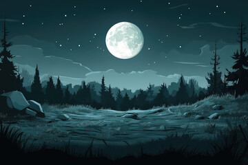 full moon night scene vector illustrations 
