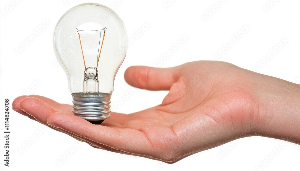Poster a light bulb held in an open hand
