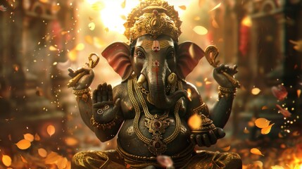Obraz premium Ganesha, the Remover of Obstacles, Surrounded by Golden Light