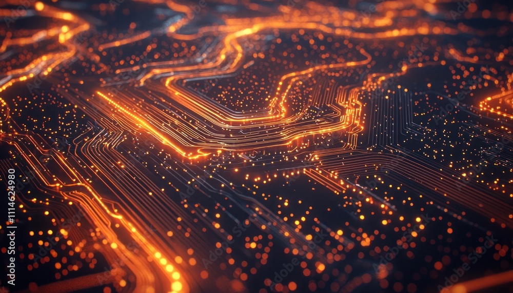 Aufkleber abstract circuit board with glowing orange lines and dots
