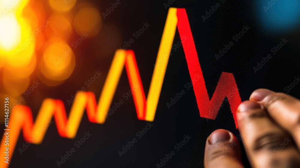 Poster A finger tracing a red and orange line graph on a screen
