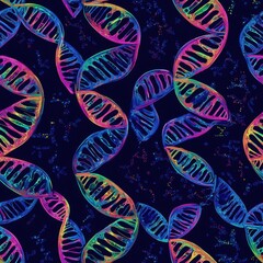 Colorful double-helix DNA strand pattern vividly illustrates the complexity of genetic structure and molecular biology