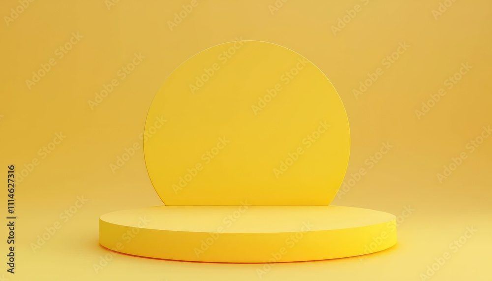 Poster yellow circular platform and half-circle on yellow background
