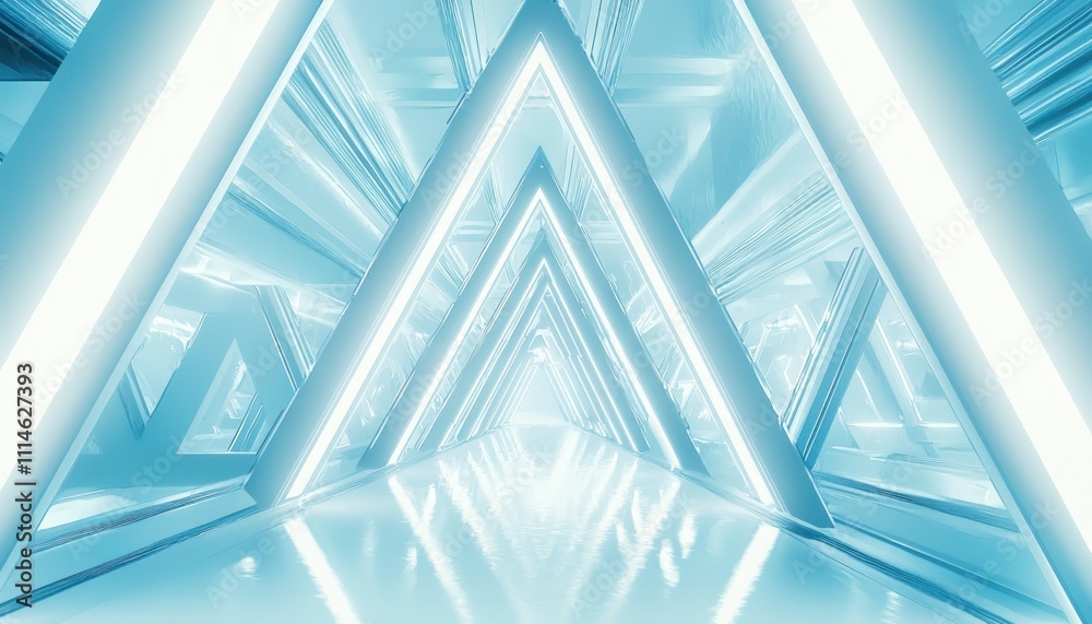 Aufkleber abstract geometric tunnel with bright lights and reflective floor