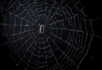 Obraz premium A detailed spider web with intricate patterns against a dark background