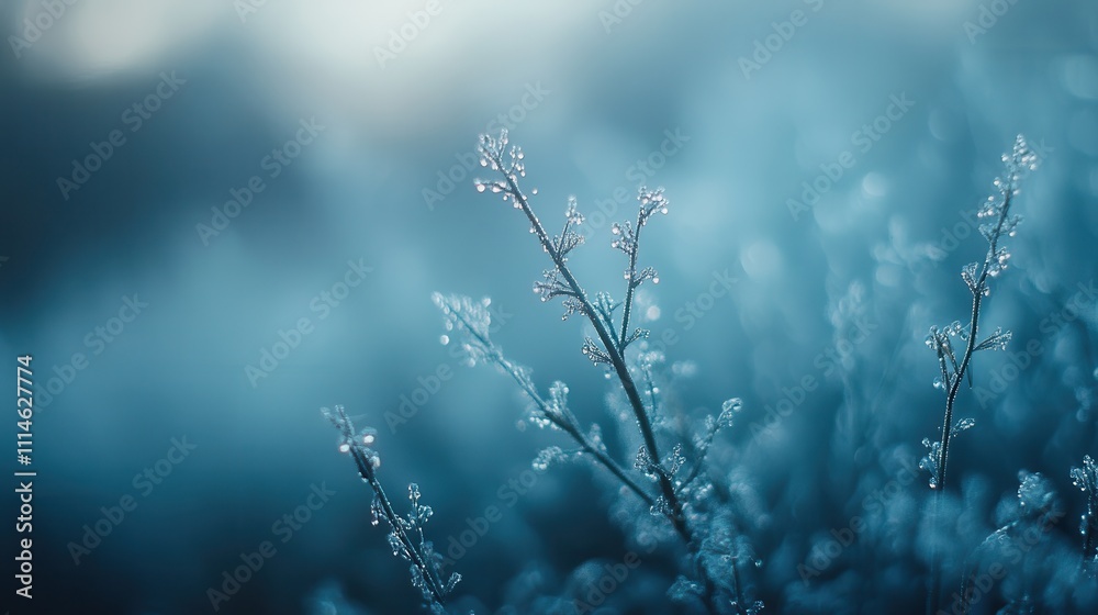 Aufkleber dew-covered grass glistens in the early morning fog, creating a serene atmosphere in a tranquil gard