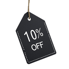 PNG black tag in a minimalistic cartoon style featuring 10 Off against transparent background Ideal for use in promotional materials, sales advertisements, or discount offers