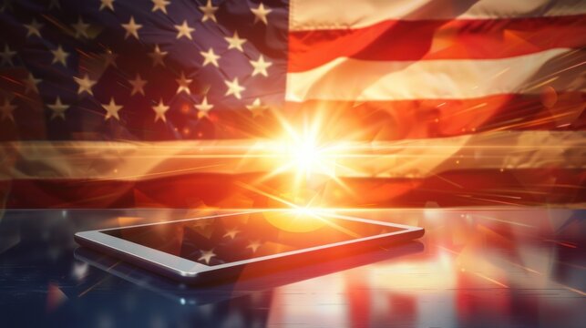Digital Freedom: A Tablet Against an American Flag