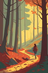 women walking in forest in autumn exploring nature