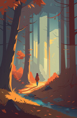 women walking in forest in autumn exploring nature