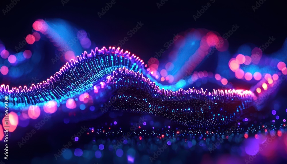 Aufkleber abstract wavy surface with neon lights and bokeh effects