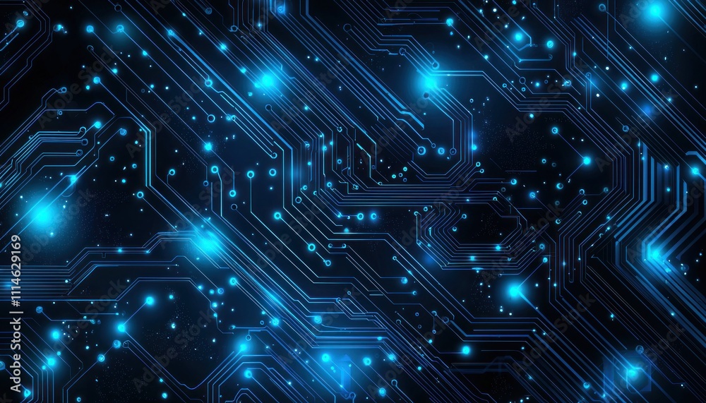 Aufkleber abstract blue glowing circuit board with lines and dots