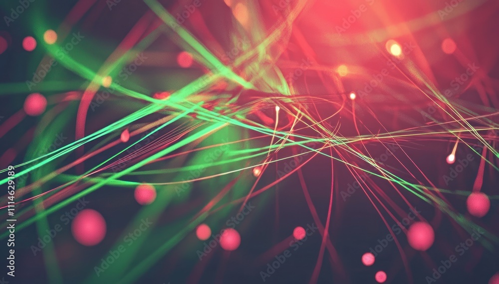 Poster abstract intertwined green and red lines with blurry lights