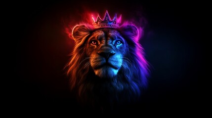 Majestic lion with crown and glowing light.