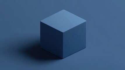 Fototapeta premium Single blue cube on blue background.