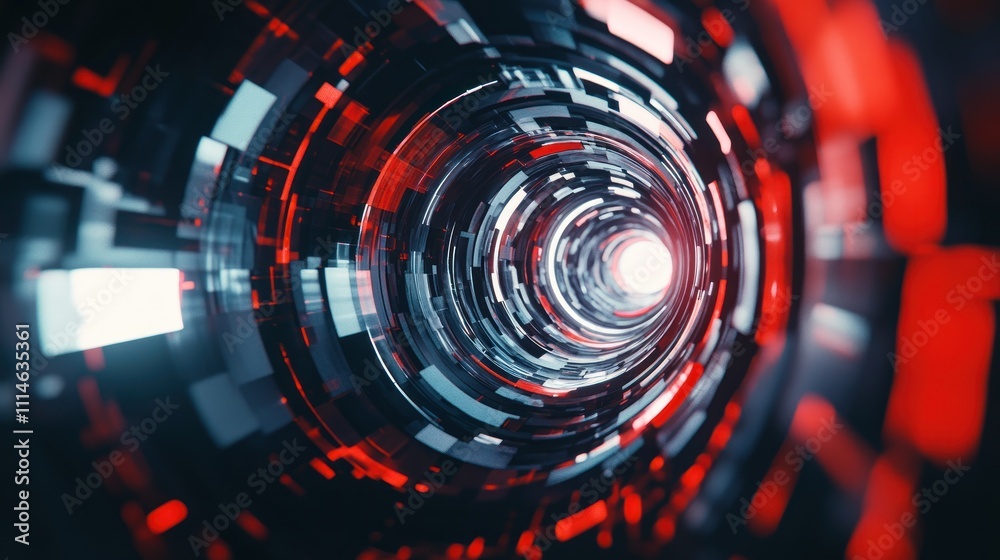 Poster abstract red and blue digital tunnel visualization