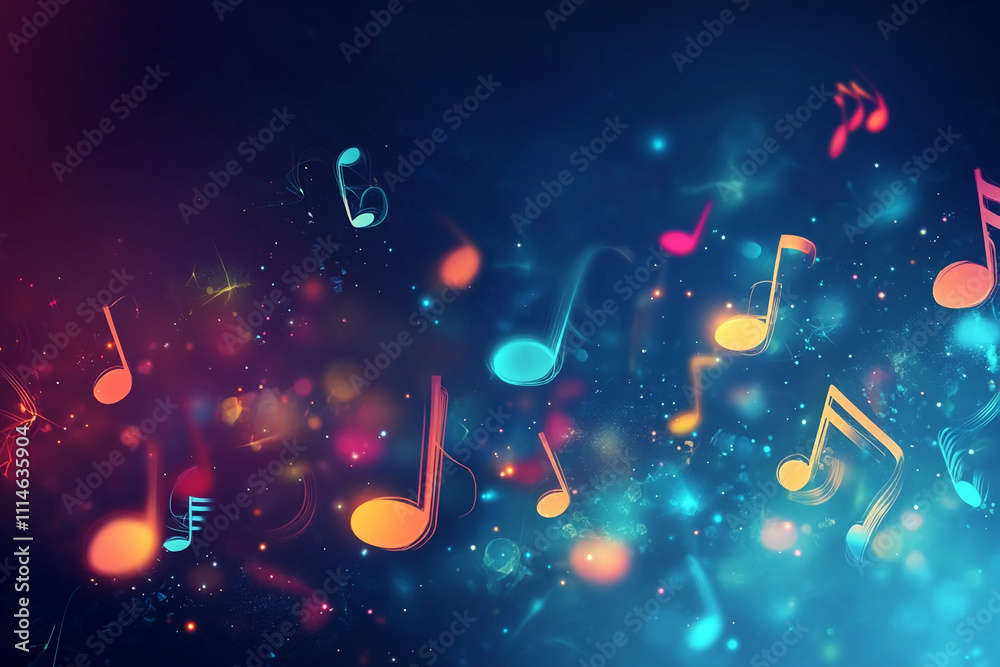 Poster colorful floating musical notes create a vibrant atmosphere filled with energy and rhythm