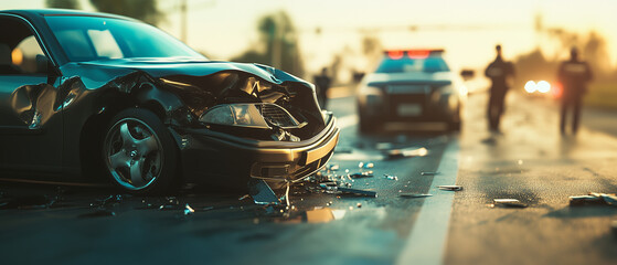 car accident in the motorway with police at the scene