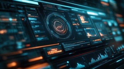 Obraz premium Futuristic Digital Interface Showing Data Analytics Graphs