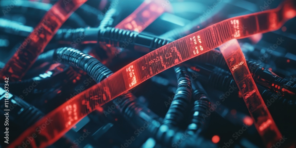 Poster Illuminated Data Streams Flowing Through Network Cables