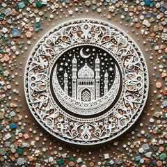 Obraz premium Intricate Mandala Design Featuring Mosque and Crescent Moon