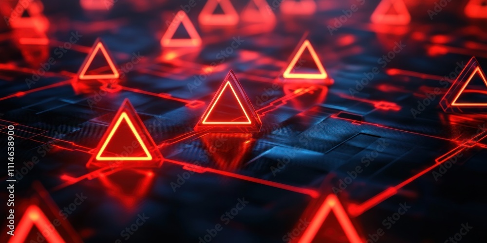 Poster glowing red triangles on a dark circuit board