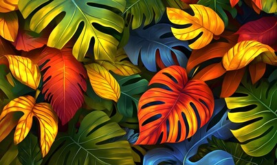 Vibrant tropical leaves background.