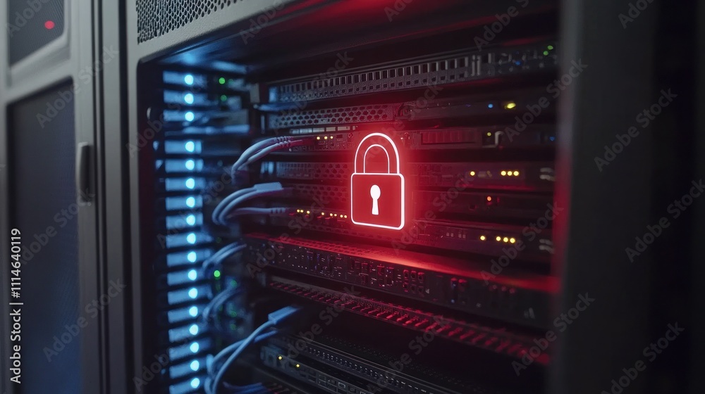 Poster red locked server shows secure data protection