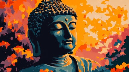 Mystical Buddha Statue Illustration Capturing Serenity and Spiritual Tranquility