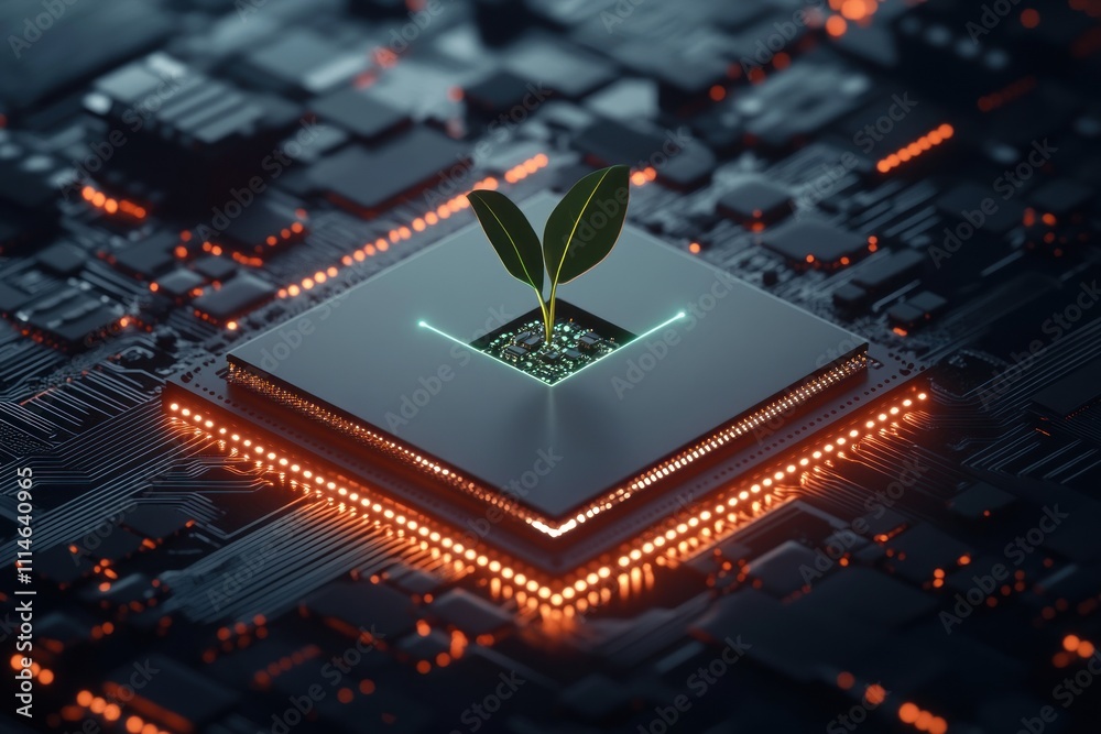 Aufkleber green sprout emerging from a computer chip