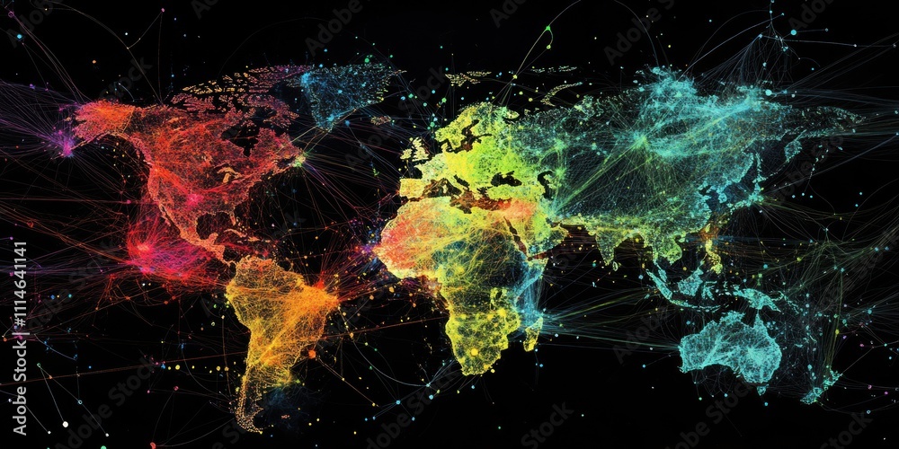 Aufkleber global network connections illuminated world map