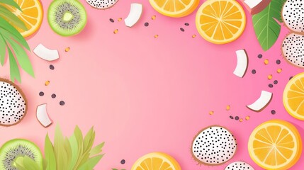 Tropical Fruit Arrangement On Pink Background