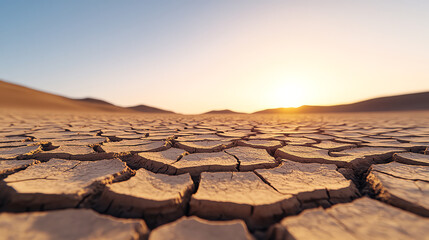 Cracked Dry Earth in Barren Landscape Under Clear Sky