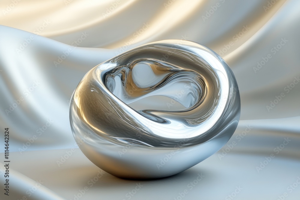 Aufkleber polished chrome abstract sculpture on soft fabric