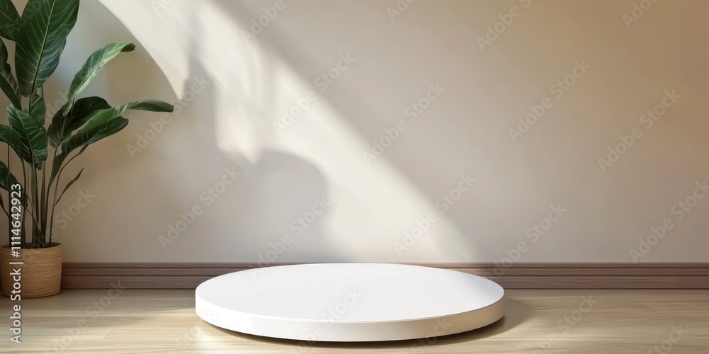 Aufkleber white circular display platform minimalist room setting