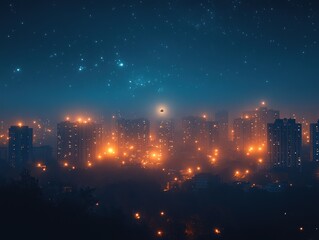 Fototapeta premium Urban skyline in darkness for Earth Hour - AI generated