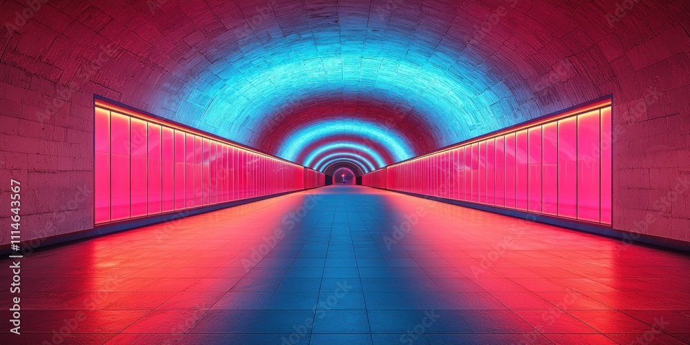 Poster neon lit tunnel pathway modern architecture design